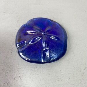 Cobalt Blue Iridescent Carnival Glass Sand Dollar Paperweight Table Decor 3.25"